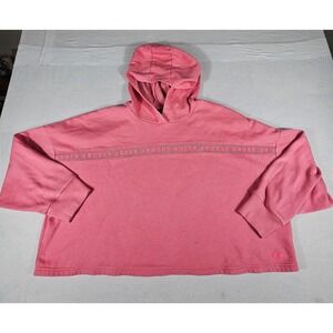 Under Armour Pink Logo Tape Hoodie Women XL Loose Fit Cropped Sweatshirt 1328947